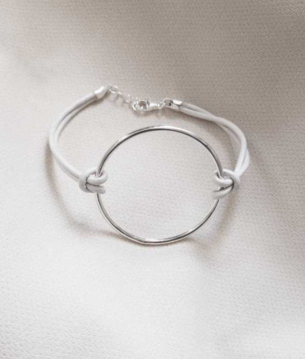 LEATHER AND SILVER RING BRACELET, LARGE