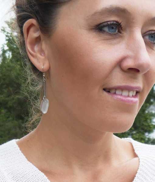 BEACH GLASS STÅNG ÖRHÄNGEN, SMÅ-SILVER