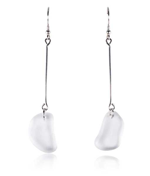 BEACH GLASS STÅNG ÖRHÄNGEN, LÅNG-SILVER