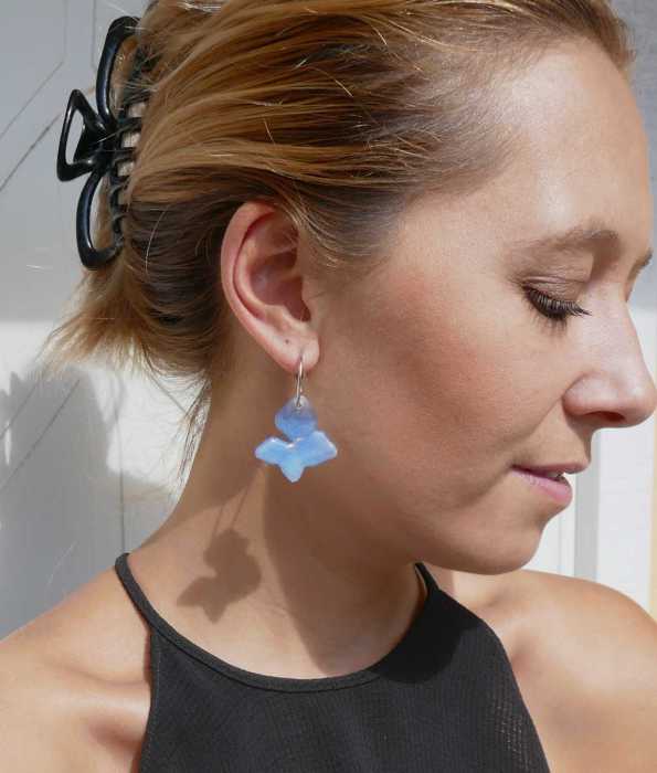 HORTENSIA ÖRHÄNGEN, STORA-BLÅ, RING-L